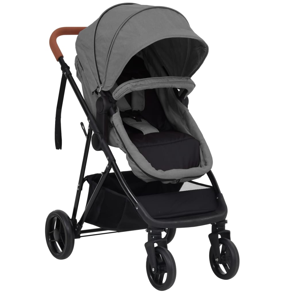 Poussette pour bébé 2-en-1 Gris clair et noir Acier