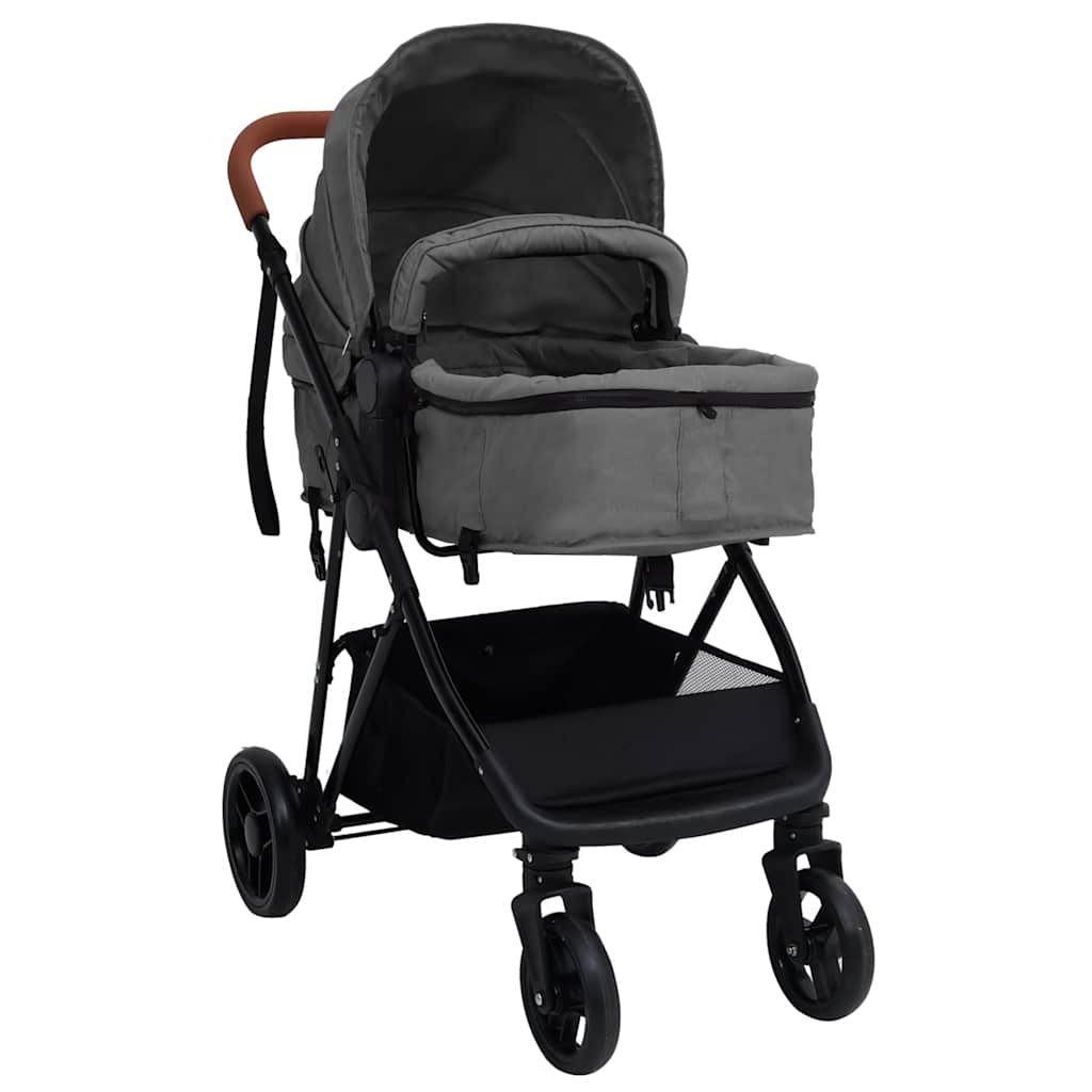 Poussette pour bébé 2-en-1 Gris clair et noir Acier