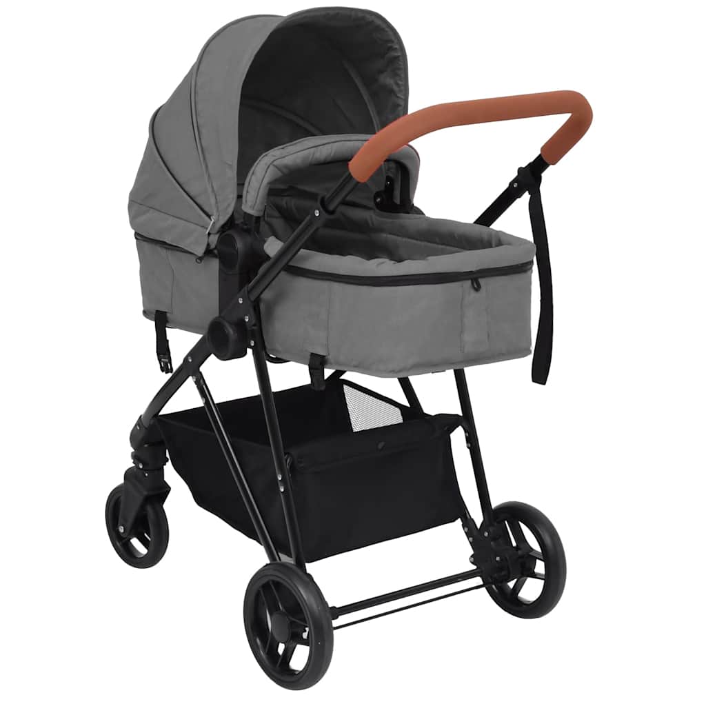 Poussette pour bébé 2-en-1 Gris clair et noir Acier