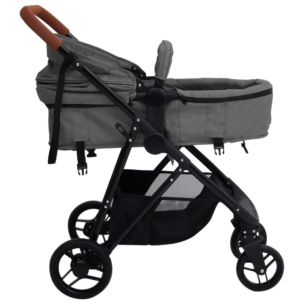 Poussette pour bébé 2-en-1 Gris clair et noir Acier