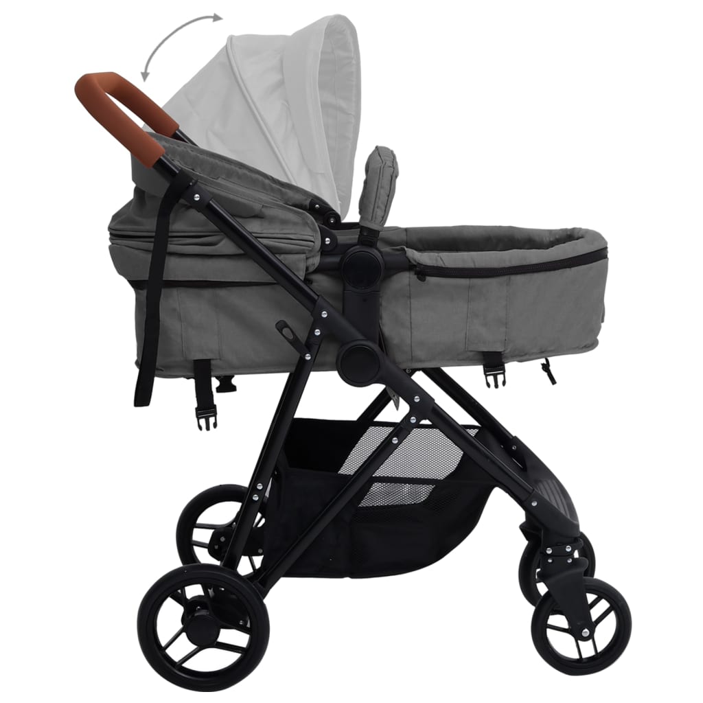 Poussette pour bébé 2-en-1 Gris clair et noir Acier