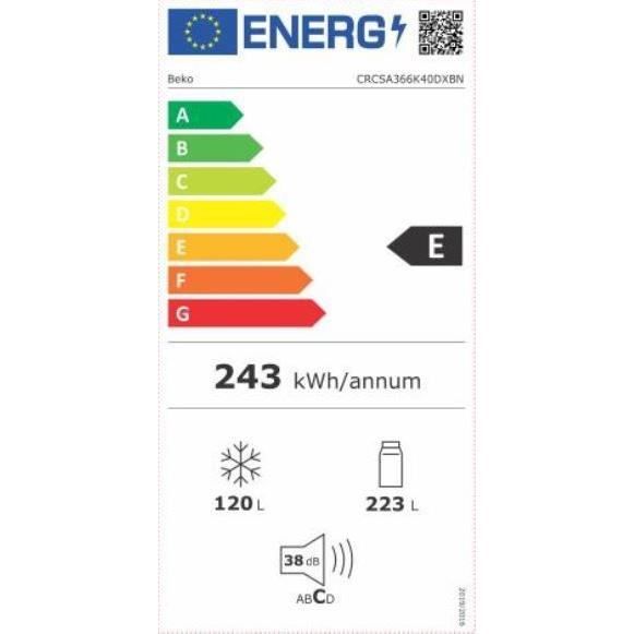 RÈfrigÈrateur congÈlateur bas BEKO CRCSA366K40DXBN - 343 L (223+120) - mÈtal brossÈ