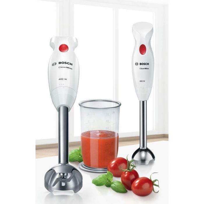 Mixeur plongeant CleverMixx MSM24100 - BOSCH - 400W - Pied dÈtachable inox - 1 vitesse - Bol mixeur - Blanc