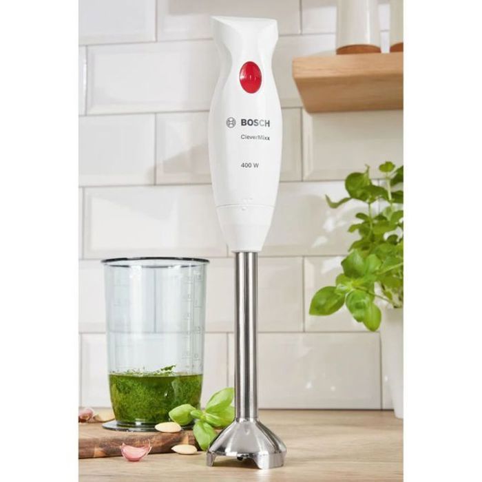 Mixeur plongeant CleverMixx MSM24100 - BOSCH - 400W - Pied dÈtachable inox - 1 vitesse - Bol mixeur - Blanc