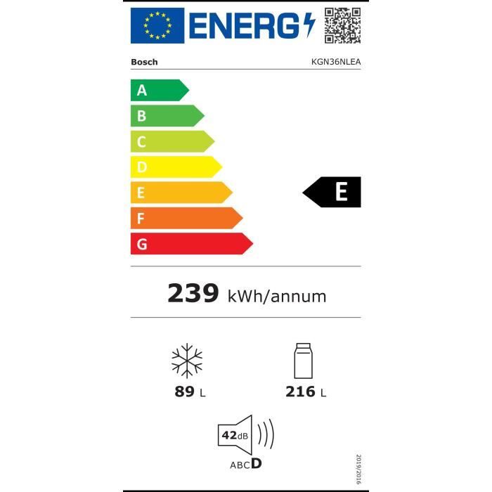 BOSCH KGN36NLEA - RÈfrigÈrateur congÈlateur bas - 302L (215L + 87L) - Froid NoFrost multiairflow - L 60 x H186cm - Portes inox