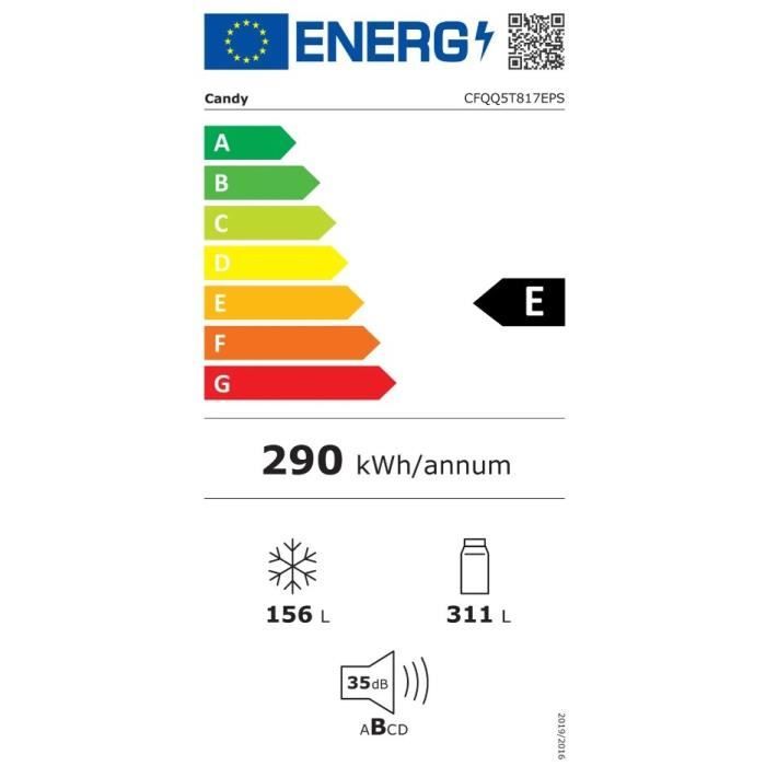 RÈfrigÈrateur multi-portes CANDY CFQQ5T817EPS - 400L - No Frost - Classe E - Silver