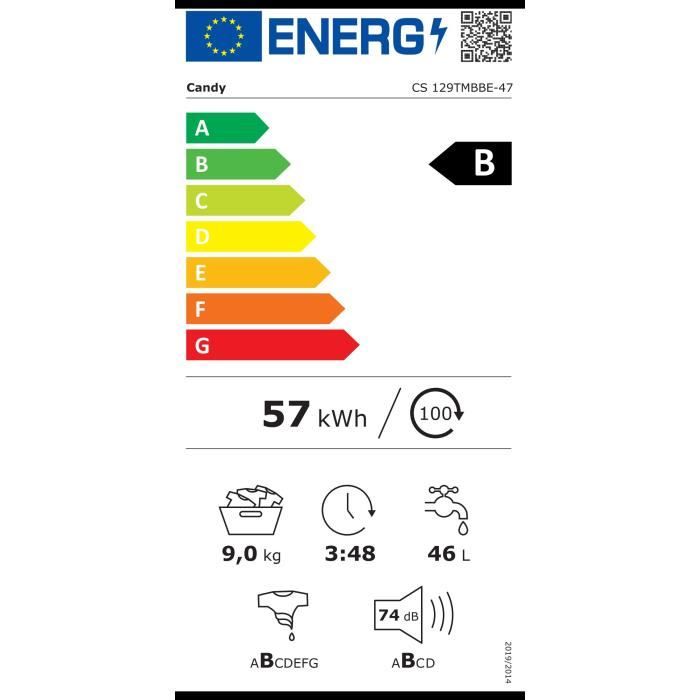 Lave-linge hublot CANDY CS 129TMBBE-47 - 9 kg - Induction - 1200 trs/min - ConnectÈ - Classe B - Noir