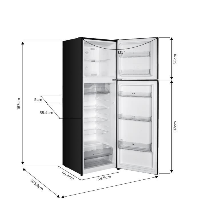 RÈfrigÈrateur congÈlateur haut CONTINENTAL EDISON† - 247L - Total No Frost - Noir - L54,5 cm x H167 cm