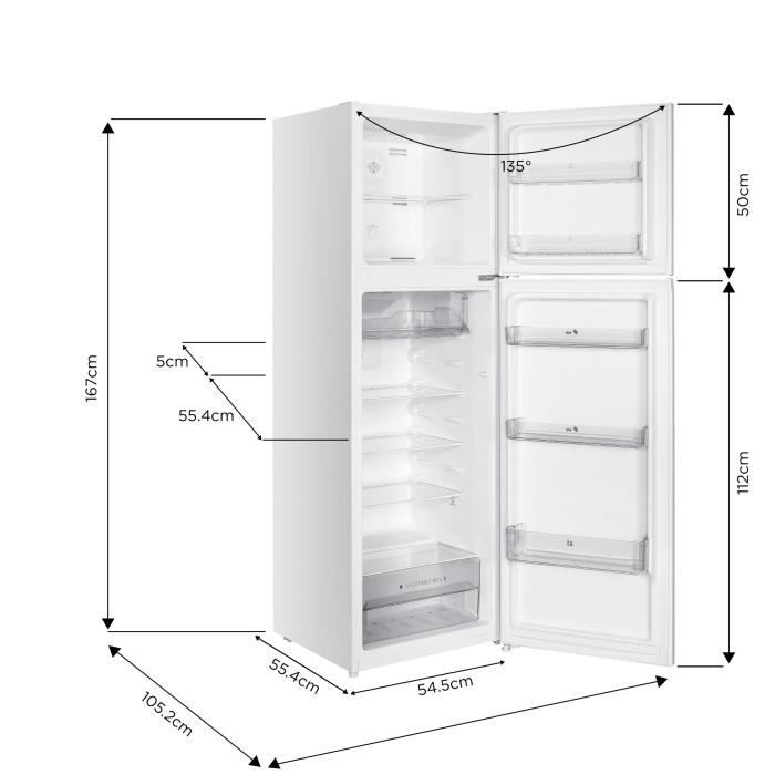 RÈfrigÈrateur congÈlateur haut † - 247L - Total No Frost - Blanc - L54,5 cm x H167 cm