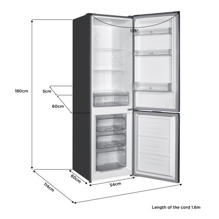 RÈfrigÈrateur congÈlateur bas CONTINENTAL EDISON CEFC251NFS - Sans givre (congÈlateur et rÈfrigÈrateur) - 253L - Classe E - Inox