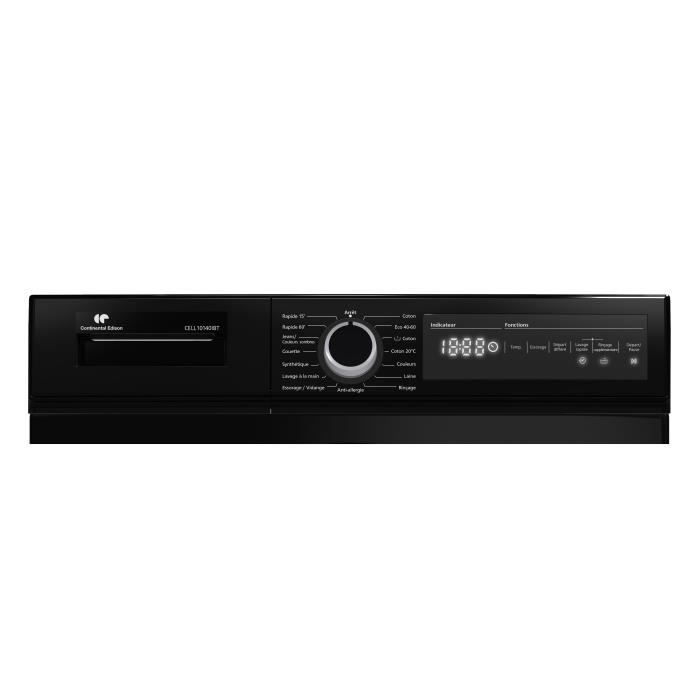 Lave-linge hublot CONTINENTAL EDISON CELL10140IBT - 10kg - Largeur 59,6 cm - Classe A - 1400 trs - moteur induction - noir mat