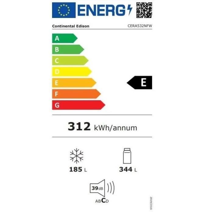 RÈfrigÈrateur amÈricain Continental Edison - CERA532NFW - 2 portes - 529L - L90 cm xH177 cm - Blanc