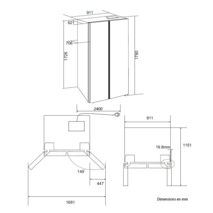 RÈfrigÈrateur amÈricain 556L - Total No Frost - distributeur d'eau et de glaÁons - Classe E -moteur inverter - inox