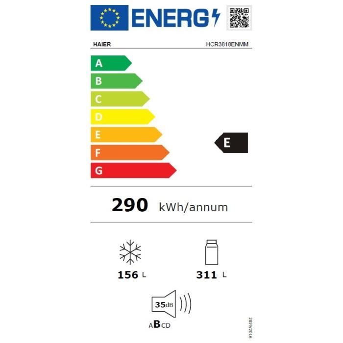 RÈfrigÈrateur multi-portes - HAIER - HCR3818ENMM - Classe E - 467 L - 35 dB - 181,5 x 83,3 x 65 cm - Silver