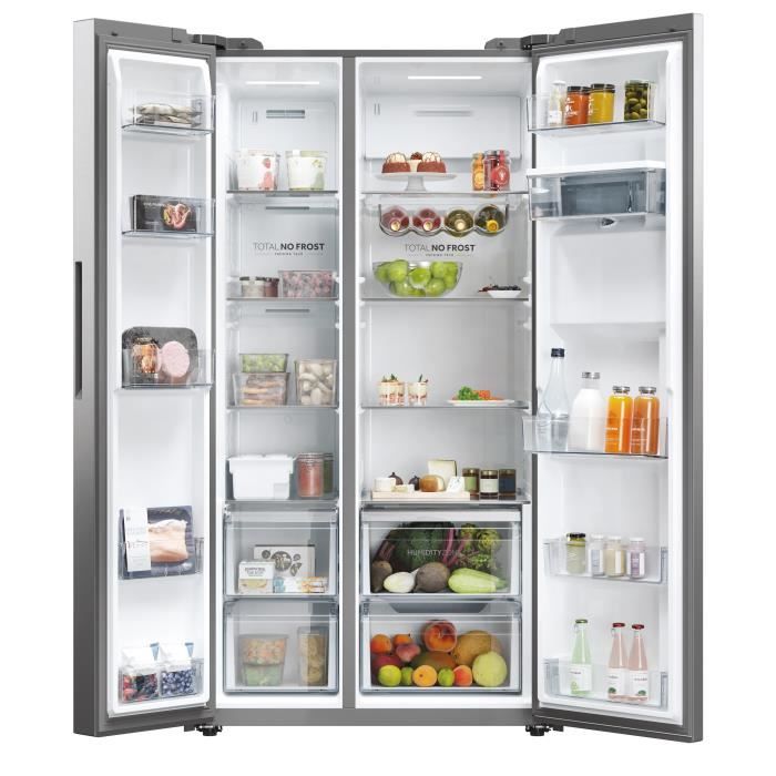 RÈfrigÈrateur amÈricain - HAIER - HSW59F18DWMM - 601L -Distributeur d'eau - Classe D - 177,5 x 90,5 x 71,7 cm - Inox