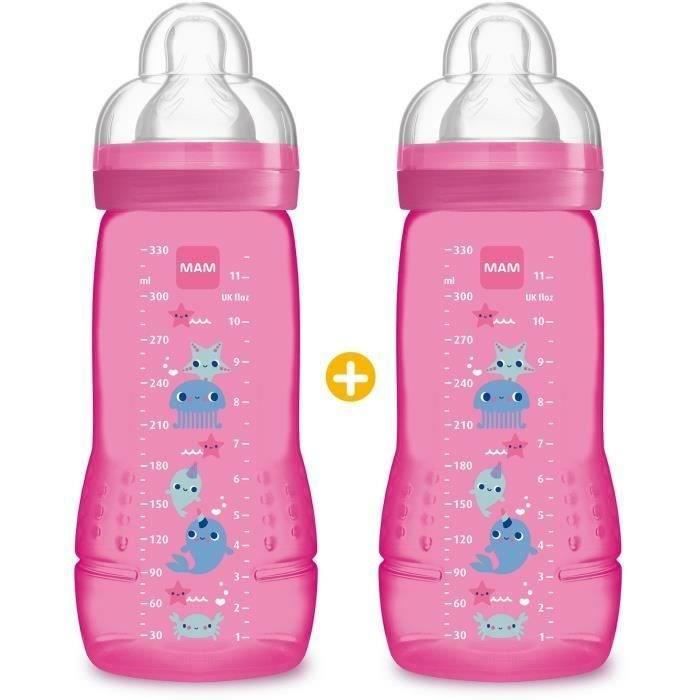 Biberon MAM Easy Active 2eme ¬ge Rose Jungle 330ml - Lot de 2