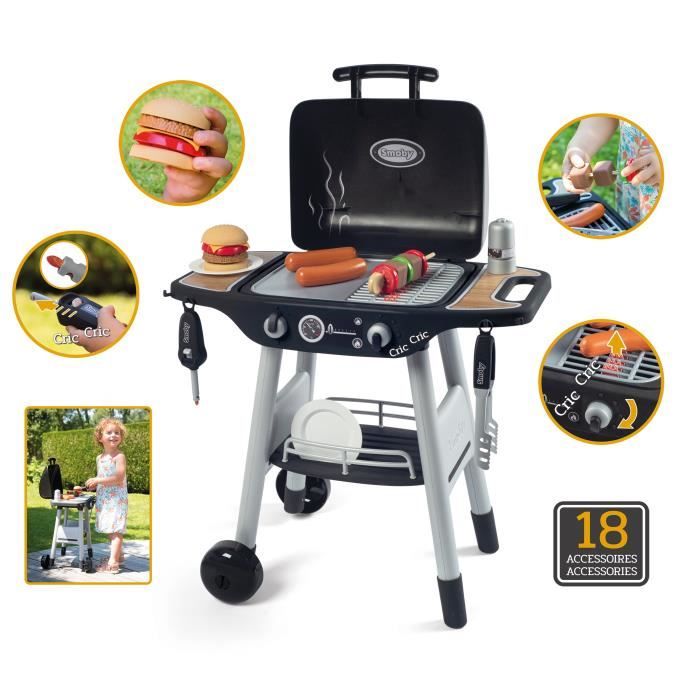Smoby - BBQ Grill - Barbecue pour enfant - 18 accessoires - Fonctions flammes rÈtractables et boutons sonores - FabriquÈ en France