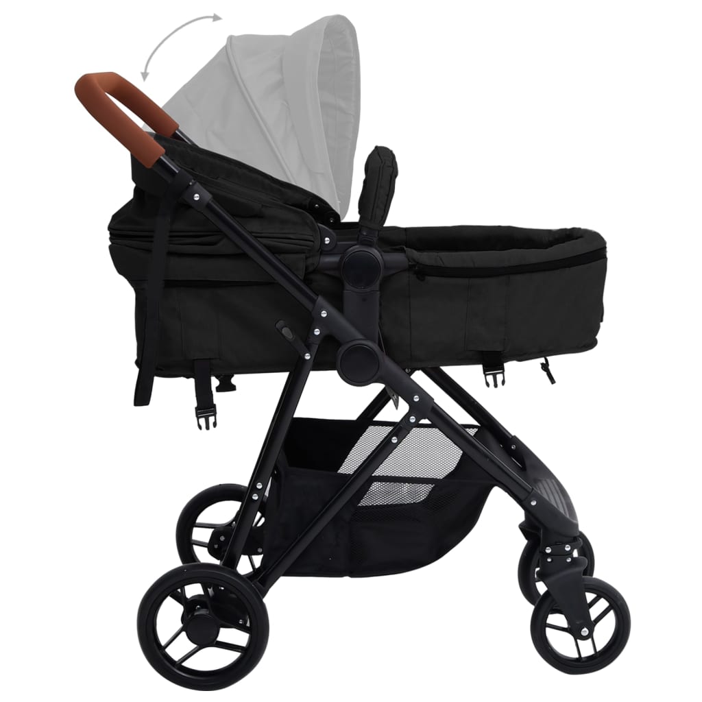 Poussette pour bébé 3-en-1 Anthracite et noir Acier