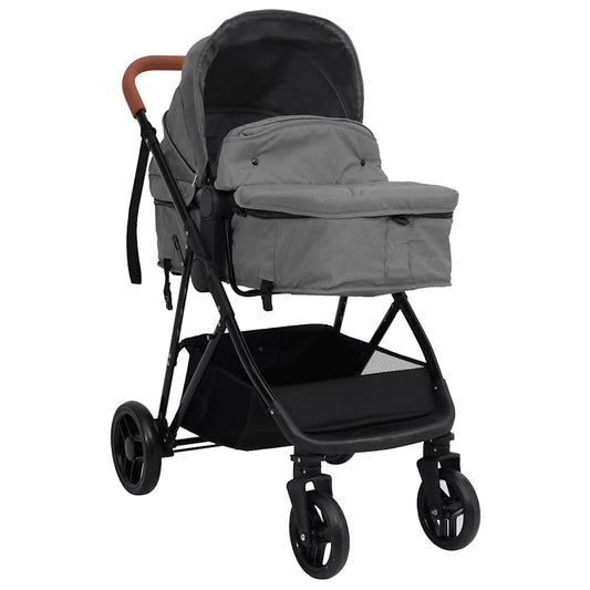 Poussette pour bébé 2-en-1 Gris clair et noir Acier