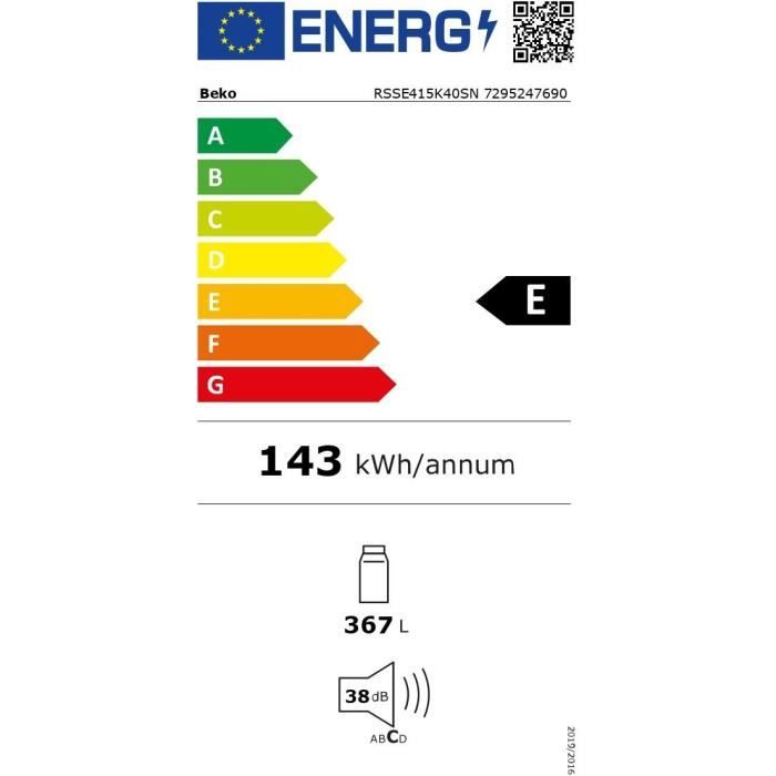 RÈfrigÈrateur monoporte tout utile - BEKO - RSSE415K40SN - Classe E - 367 L - 171,4 x 59,5 x 70 cm - Gris Acier