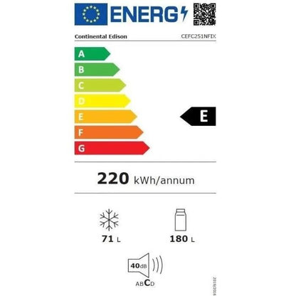 RÈfrigÈrateur congÈlateur bas CONTINENTAL EDISON - 251L -Total No Frost - Inox - L 55 cm x H 180 cm