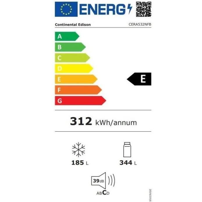 RÈfrigÈrateur amÈricain CONTINENTAL EDISON - CERA532NFB - Total No Frost- 529L - L90 cm xH177 cm - Moteur inverter -Noir