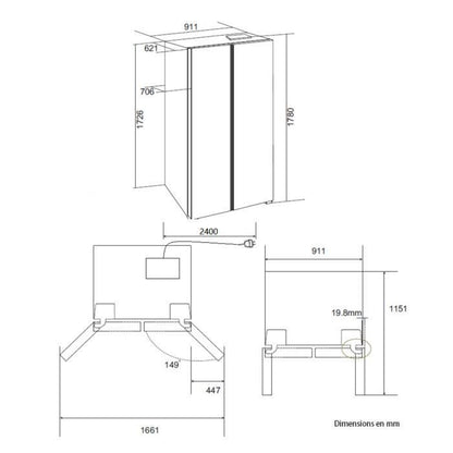 RÈfrigÈrateur amÈricain 556L - Total No Frost - distributeur d'eau et de glaÁons - Classe E -moteur inverter  - inox