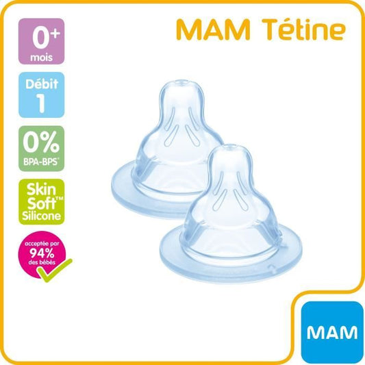 MAM Accessoires pour Biberons TÈtine Silicone +0m DÈbit 1 Lent 2 unitÈs