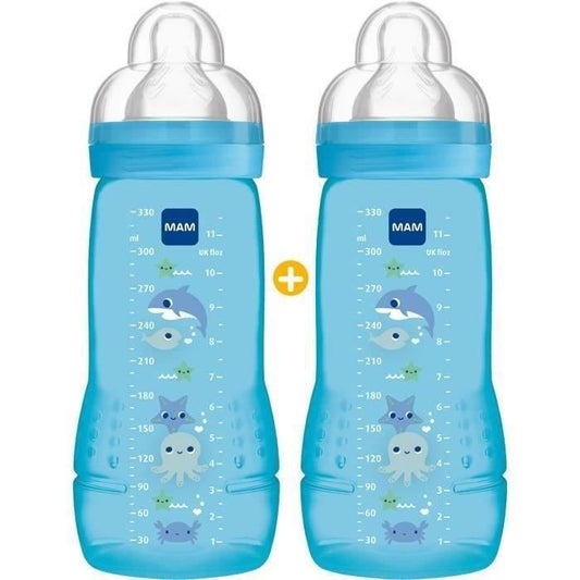 MAM Easy Active 2eme ¬ge Biberon +6m Bleu Plage Lot de 2 x 330ml