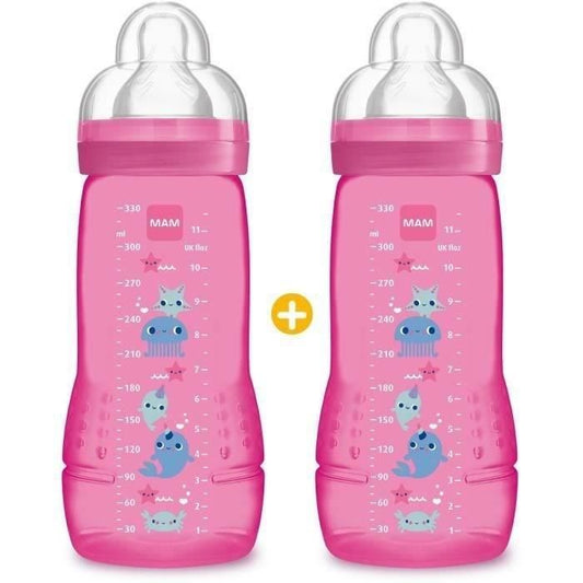 Biberon MAM Easy Active 2eme ¬ge Rose Jungle 330ml - Lot de 2
