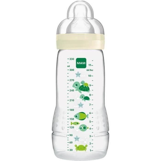 Biberon MAM Easy Active 2eme ¬ge Jaune 330ml - TÈtine DÈbit X - Col Large - Sans BisphÈnol A