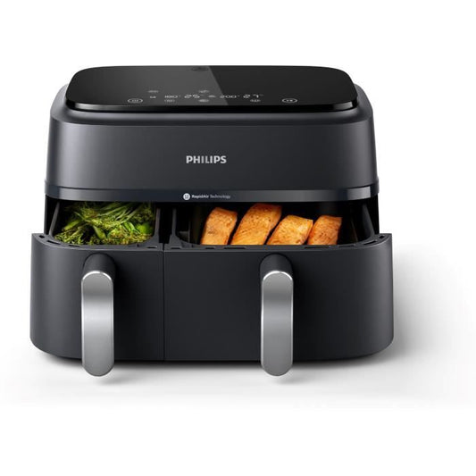 Friteuse sans huile - PHILIPS - Airfryer XXL NA351/00 - Double Cuve 9L - 8 PrÈrÈglages - Noir