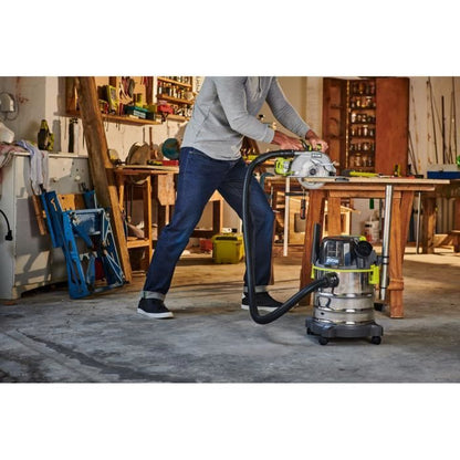 RYOBI - Aspirateur eau et poussiere 18V ONE+ - cuve inox 18 L -  11,4 kPa + flexible 1,8 m & accessoires - R18WDV-0
