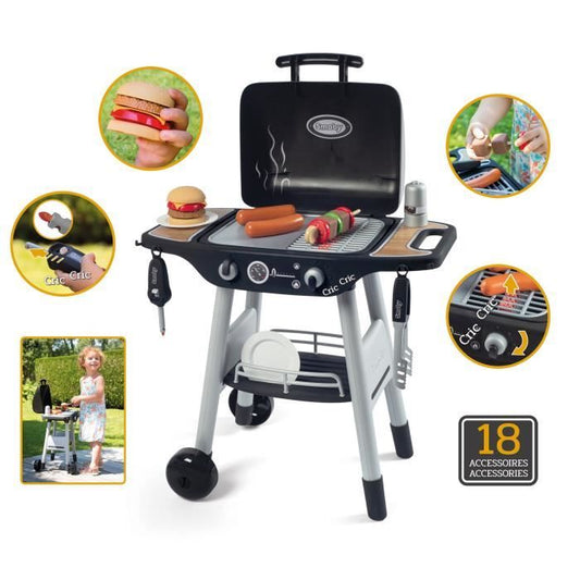 Smoby - BBQ Grill - Barbecue pour enfant - 18 accessoires - Fonctions flammes rÈtractables et boutons sonores - FabriquÈ en France